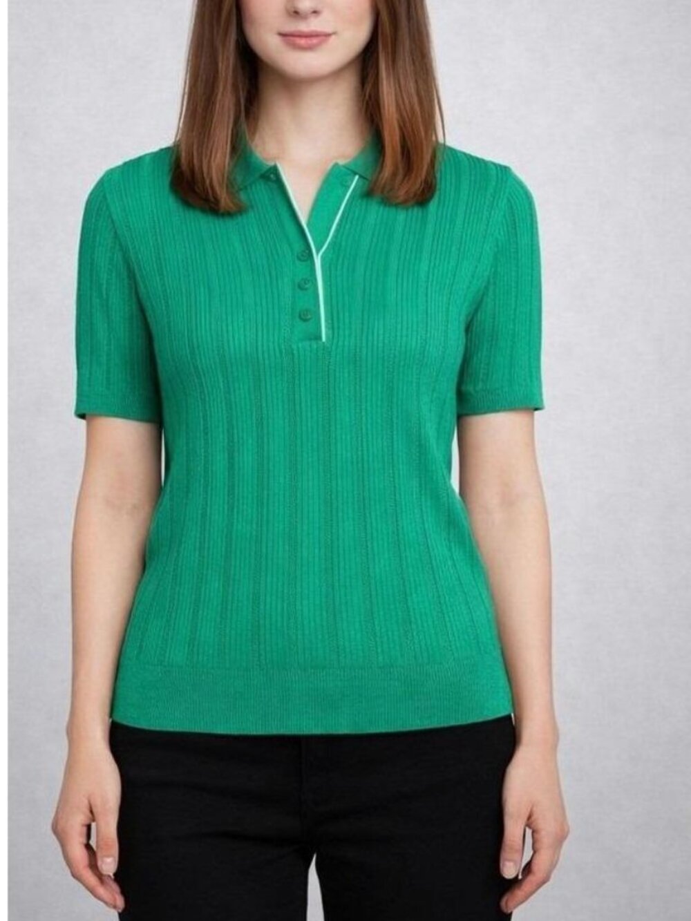 Adrianna Papell Womens Size Large Knit Polo Shirt Kelly Green White Short Sleeve